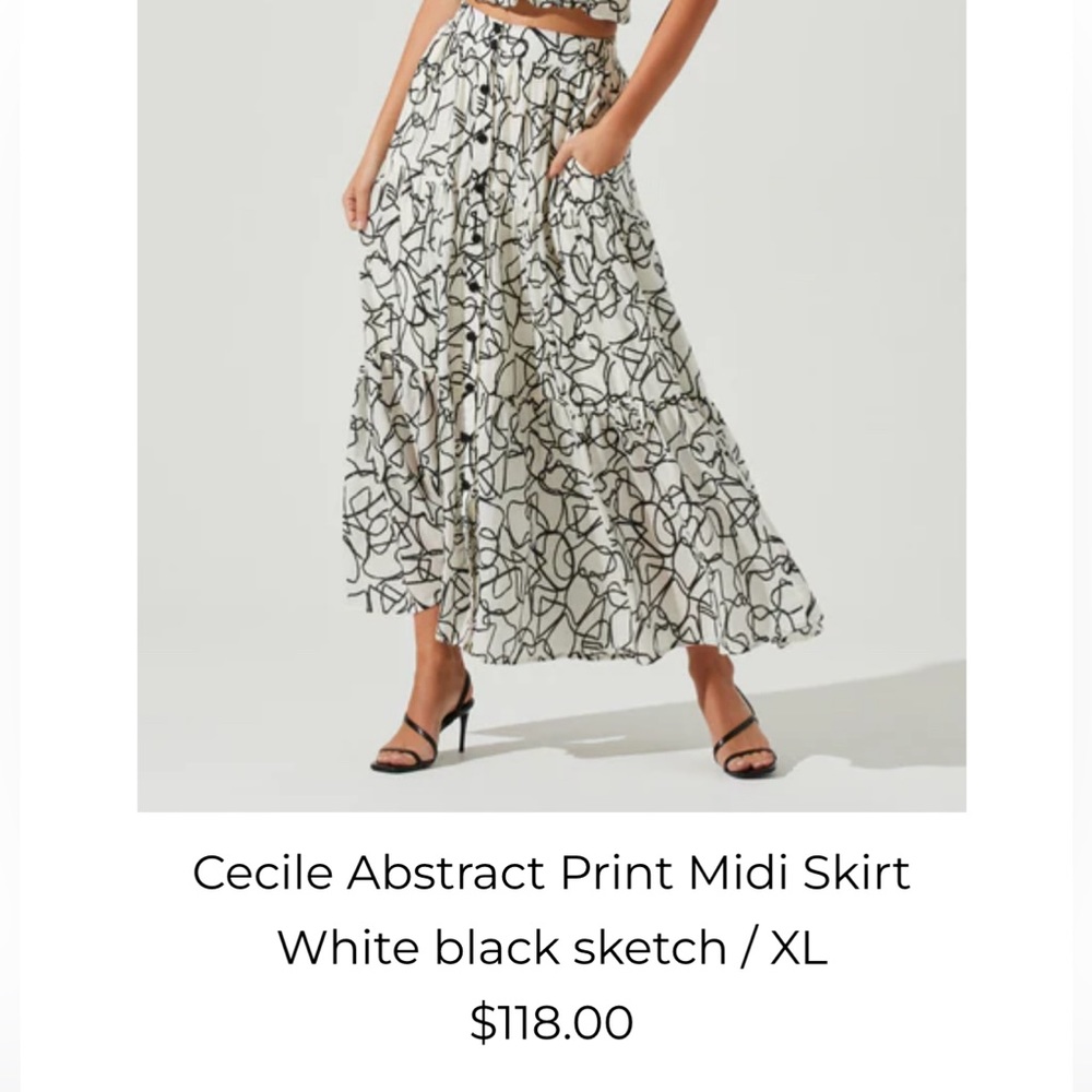 ASTR Abstract Print Midi Skirt white and black sketch button down and lined